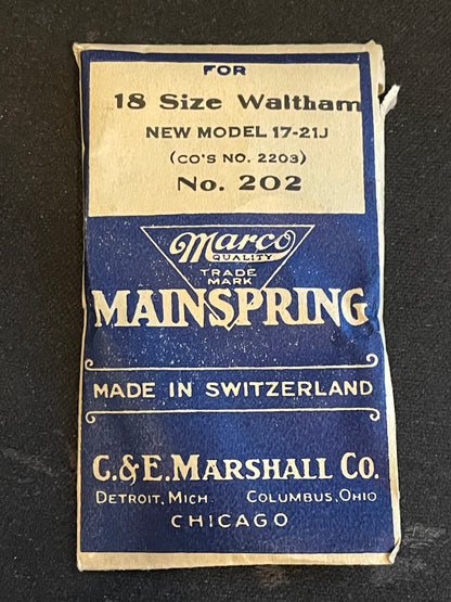 Marco Mainspring #202 for 18s Waltham Factory No. 2203 - Steel
