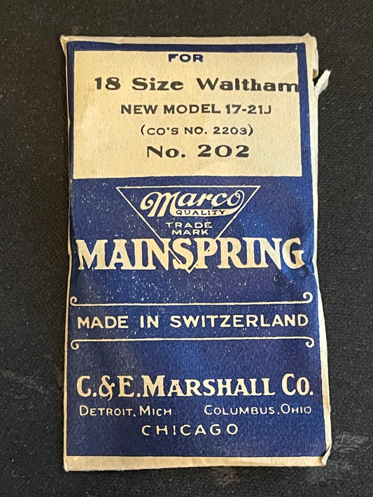 Marco Mainspring #202 for 18s Waltham Factory No. 2203 - Steel