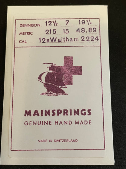 Imported SWISS Mainspring No. 2224A for 12s Waltham Pocket Watch - Steel