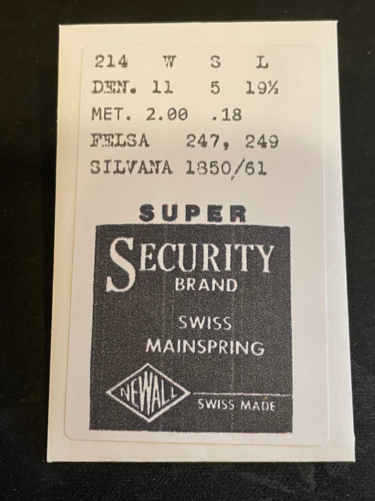 NEWALL SUPER Security Mainspring #214 for Felsa 247, 249, Silvana 1850/61 - Alloy