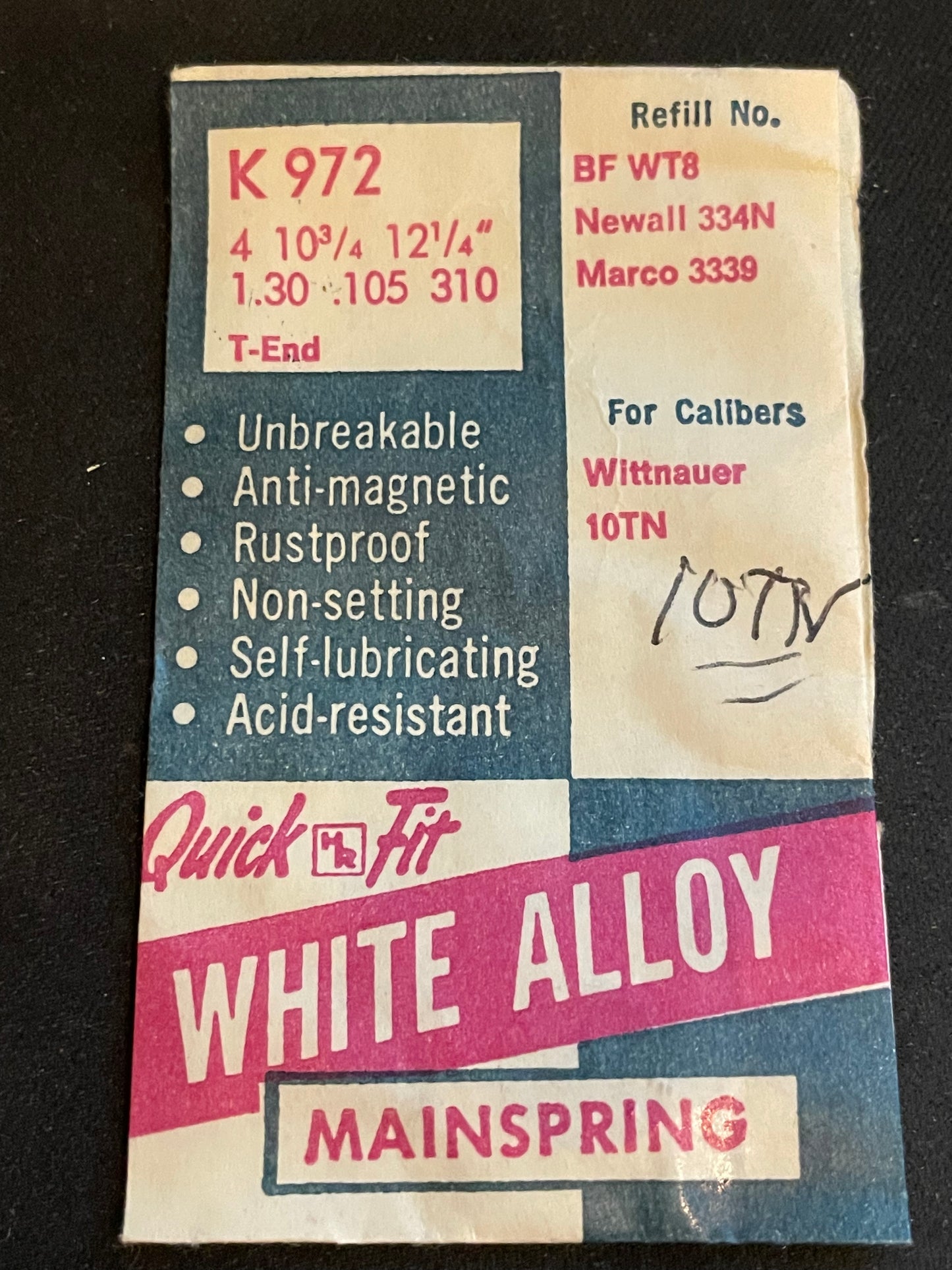 HR Quick Fit Mainspring K972 for Wittnauer 10TN - Alloy