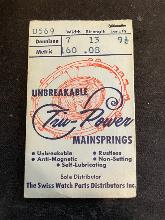 Tru-Power Mainspring U569 for Rolex 374, Tudor 375, Elgin 748 - Alloy