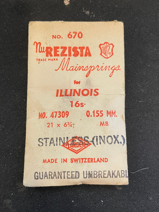 NuREZISTA Mainspring #670 for Illinois 16s Factory No. 47309 for 60hr - Alloy