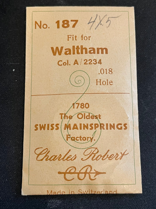CR Mainspring #187 for Waltham Colonial A Factory No. 2234 - Steel