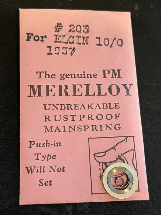 PM Merelloy Mainspring #203 for Elgin 10/0s movements No. 1957 - Alloy
