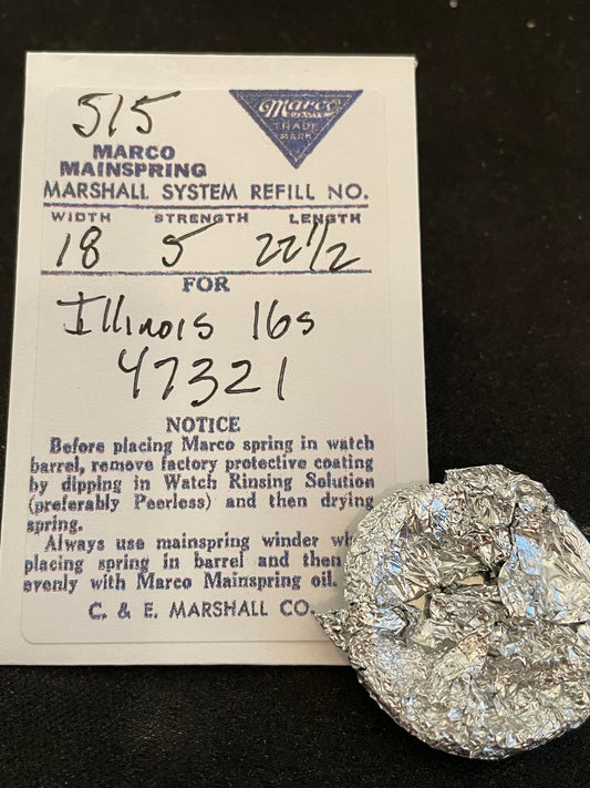 Marco Mainspring #515 for 16s Illinois Factory No. 47321 - Steel