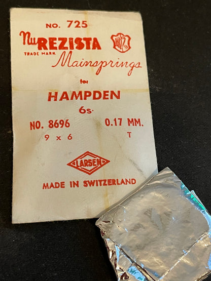 NuREZISTA Mainspring #725 for 6s Hampden Factory No. 8696 - Steel