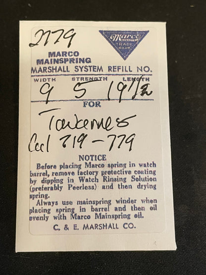 Marco Mainspring #2779 for Tavannes caliber 719 to 779 - Steel