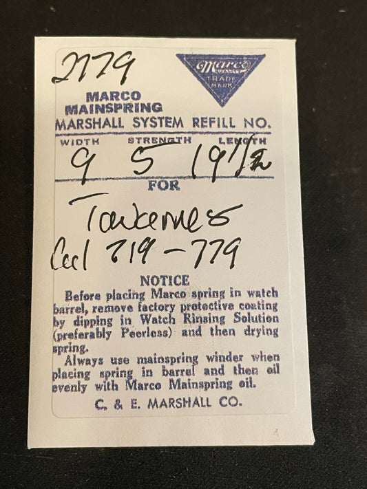 Marco Mainspring #2779 for Tavannes caliber 719 to 779 - Steel