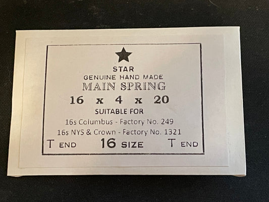 Star Mainspring for 16s Columbus No. 249 - Steel