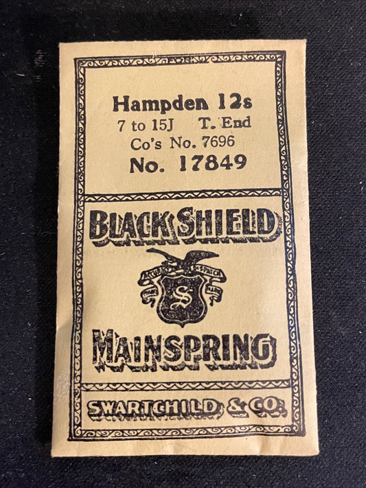 Swartchild Black Shield Mainspring for 12s Hampden No. 7696 - Steel