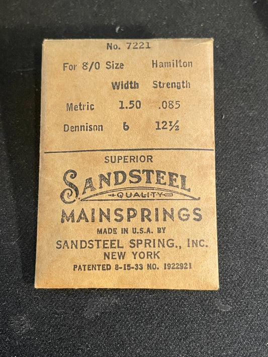 Sandsteel Mainspring for Hamilton 8/0s Factory No. 7221 - Steel