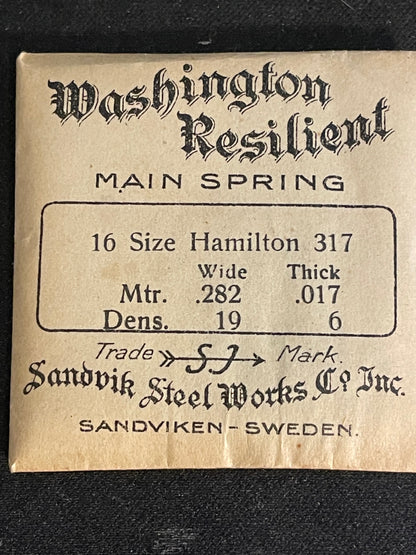 Washington Mainspring for 16s Hamilton No. 317 - Steel