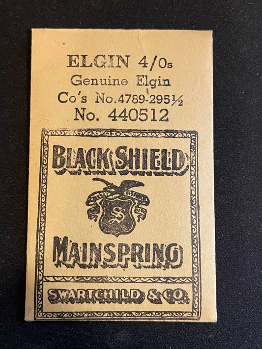 Swartchild Black Shield Mainspring #440512 for Elgin 4/0s No. 4789 - Steel