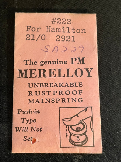 PM Merelloy Mainspring #222 for 21/0s Hamilton No. 2921 - Alloy