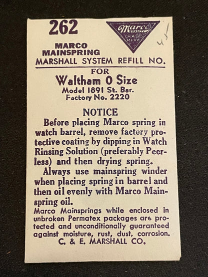 Marco Mainspring #262 for 0s Waltham Factory No. 2220 - Steel