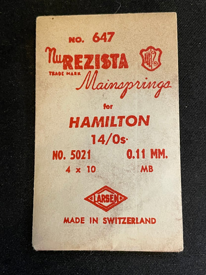 NuREZISTA Mainspring #647 for 14/0s Hamilton No. 5021 - Steel