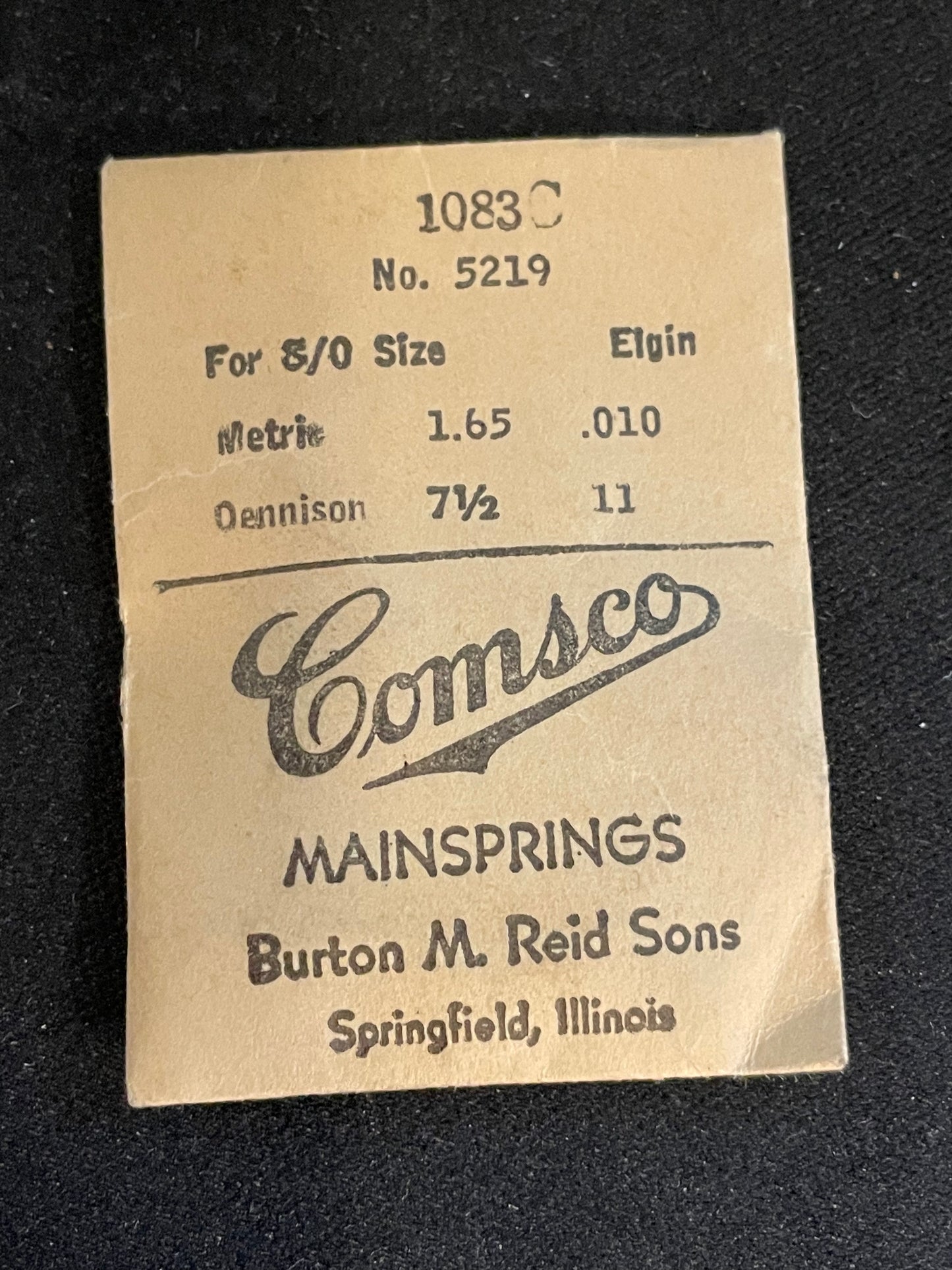 COMSCO Mainspring #1083C for Elgin 8/0s Factory No. 5219 - Steel