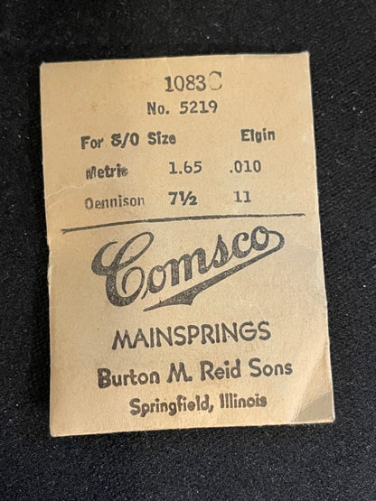 COMSCO Mainspring #1083C for Elgin 8/0s Factory No. 5219 - Steel