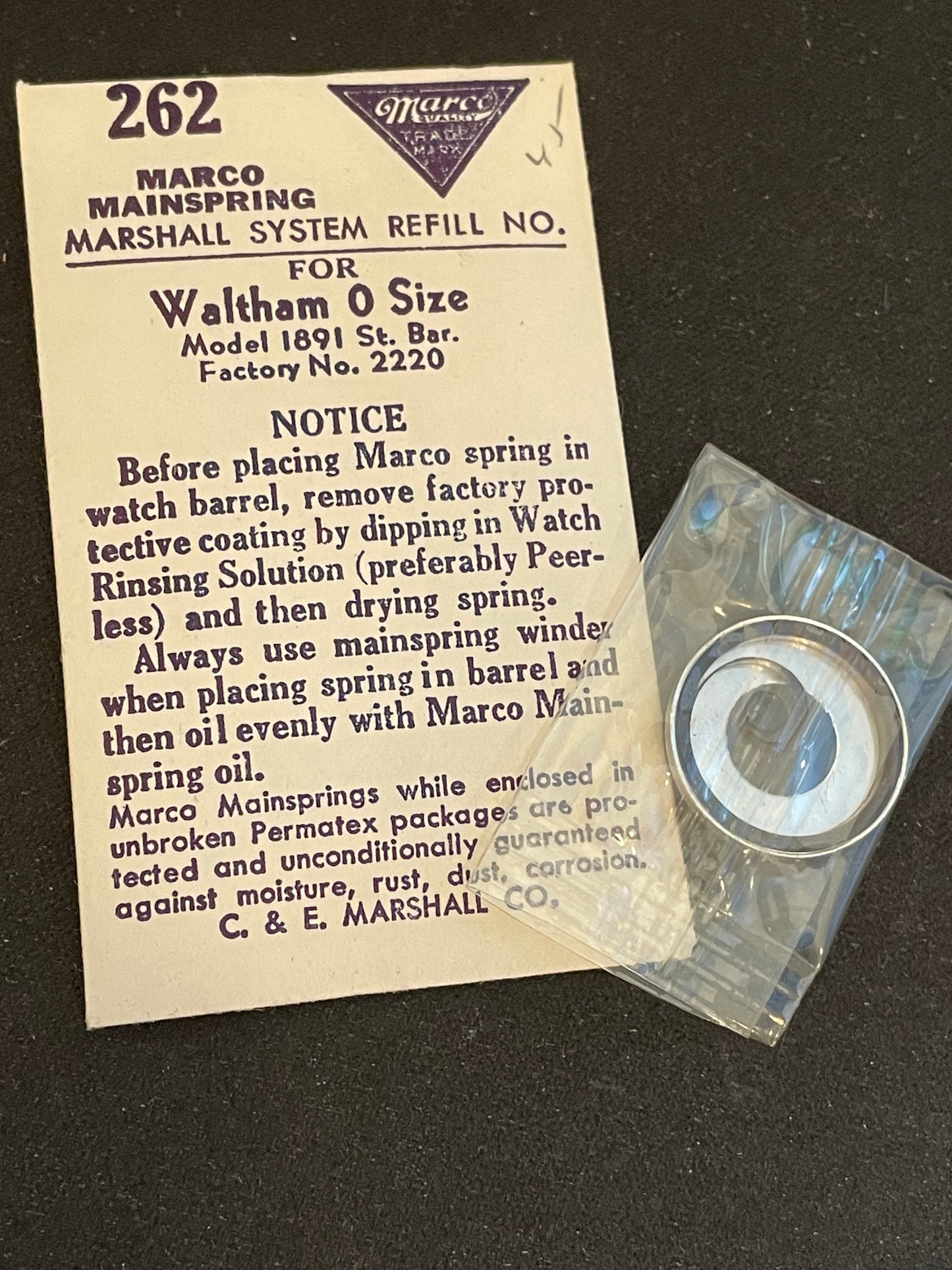 Marco Mainspring #262 for 0s Waltham Factory No. 2220 - Steel