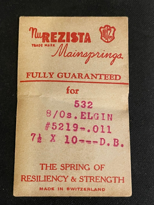 NuRezista Mainspring #532 for Elgin 8/0s Factory No. 5219 - Steel