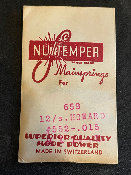 NuTemper Mainspring #658 for Howard 12s Factory No. 552 - Steel
