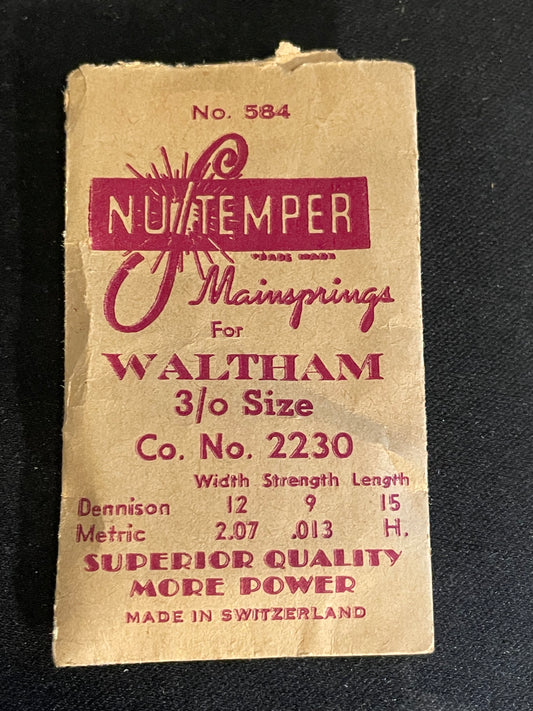NuTemper Mainspring #584 for Waltham 3/0s Factory No. 2230 - Steel