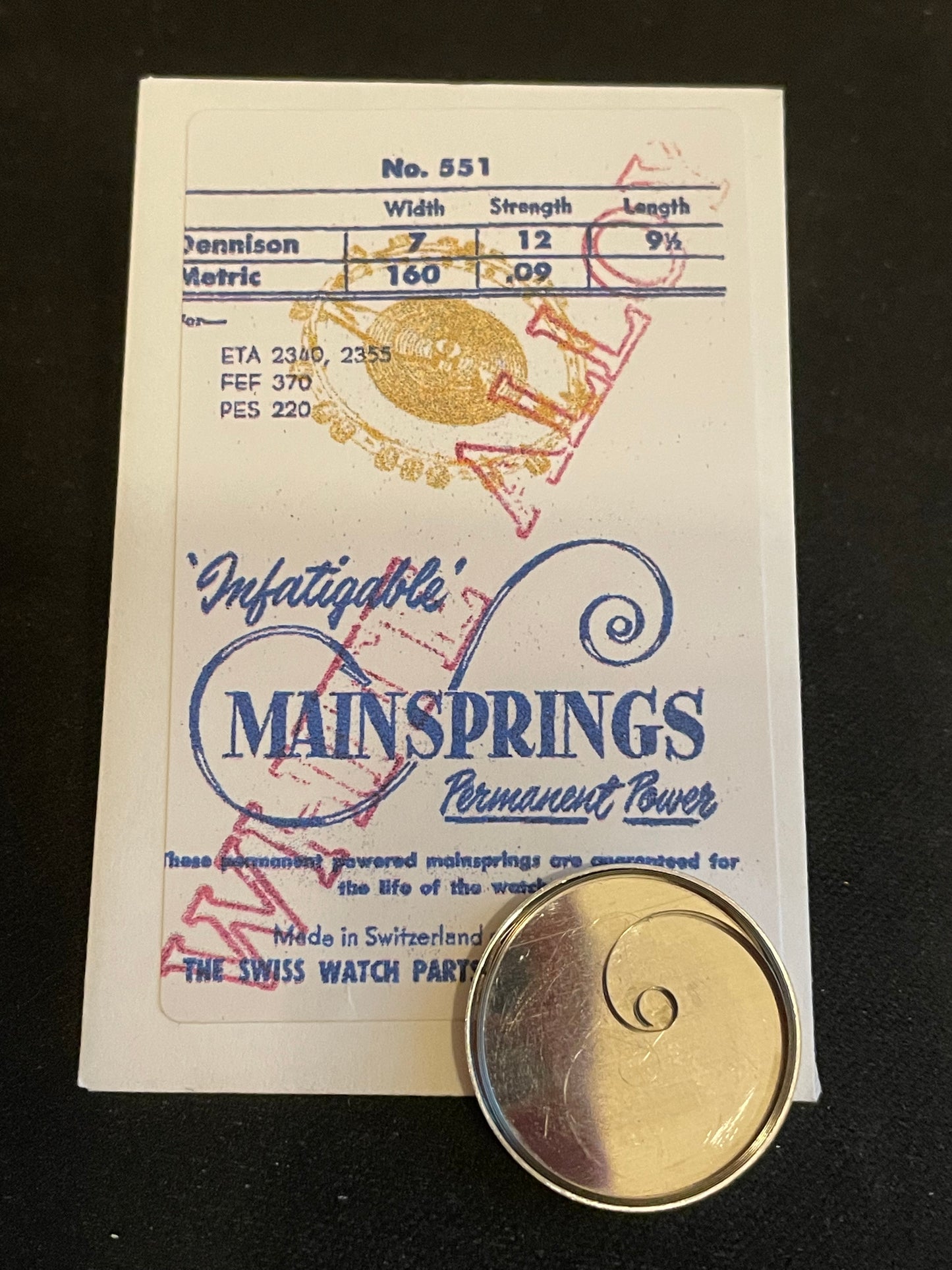 Infatigable Mainspring for ETA 2340, 2355, FEF 370, PES 220 - Alloy
