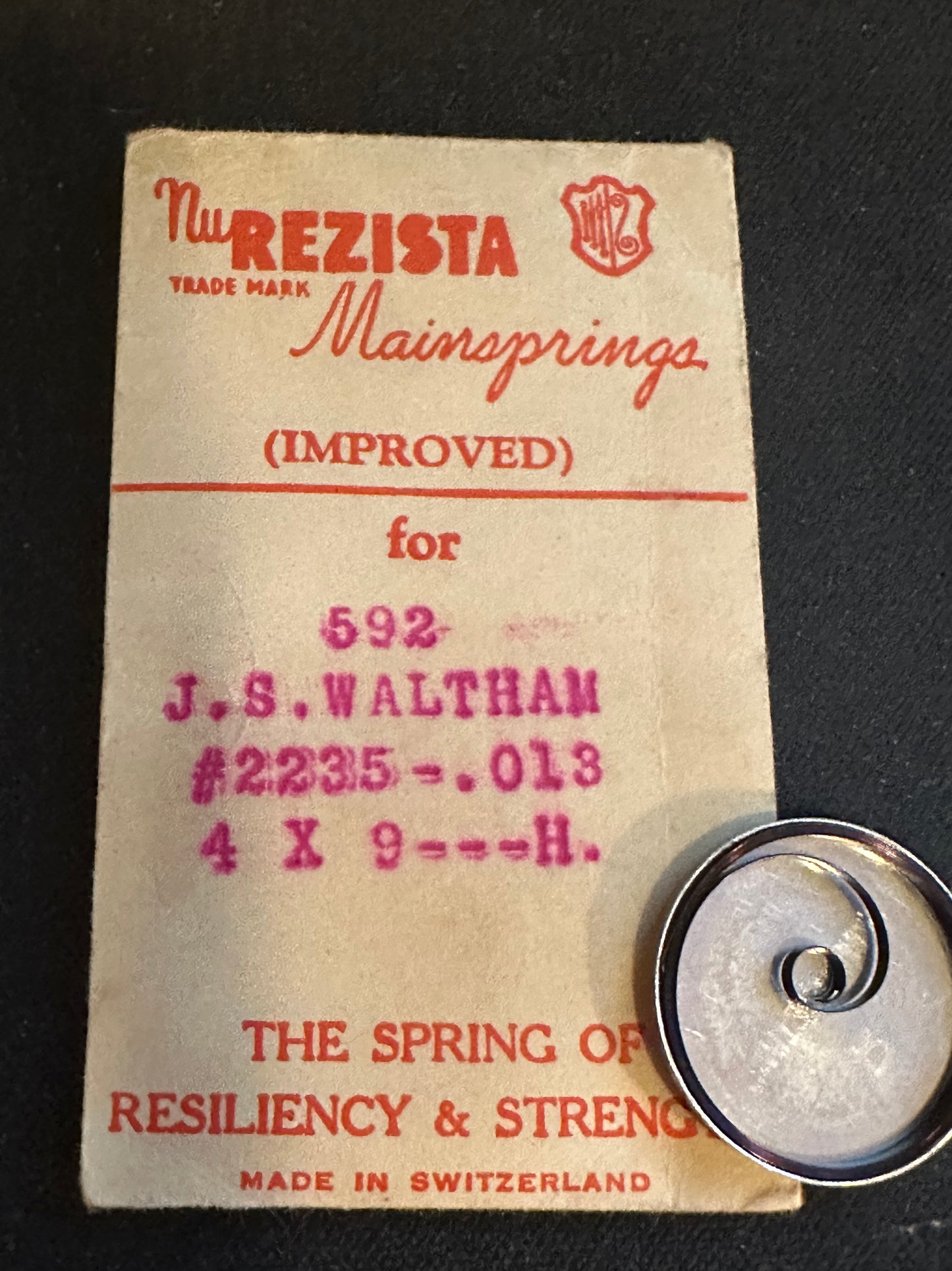 NuREZISTA Mainspring #592 for Waltham 6/0s JS Factory No. 2235 -  Steel
