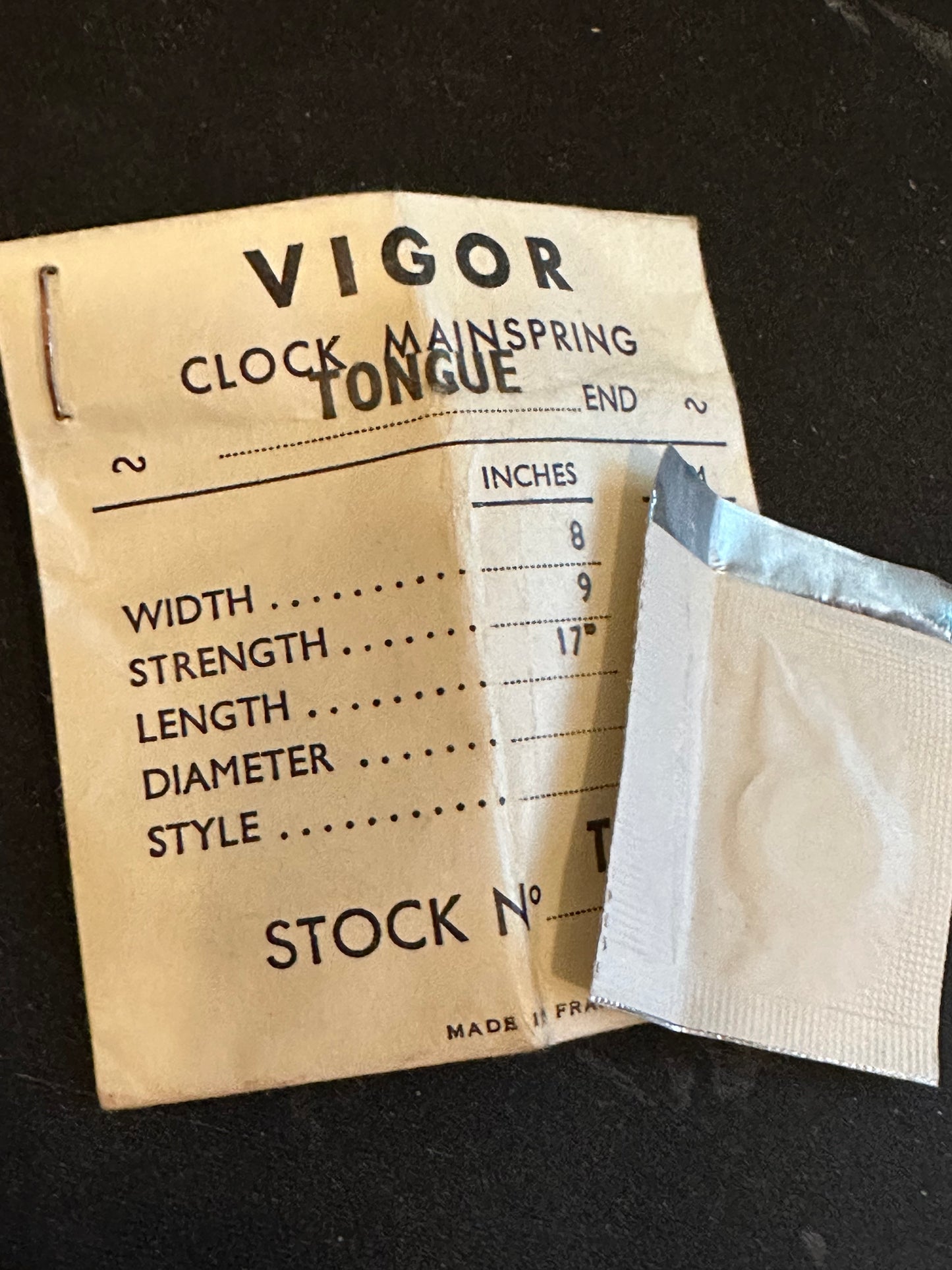 Vigor TONGUE End Clock Mainspring for Arogno 22 / 24 N - 8 x 9 x 17" Long - T 170.4