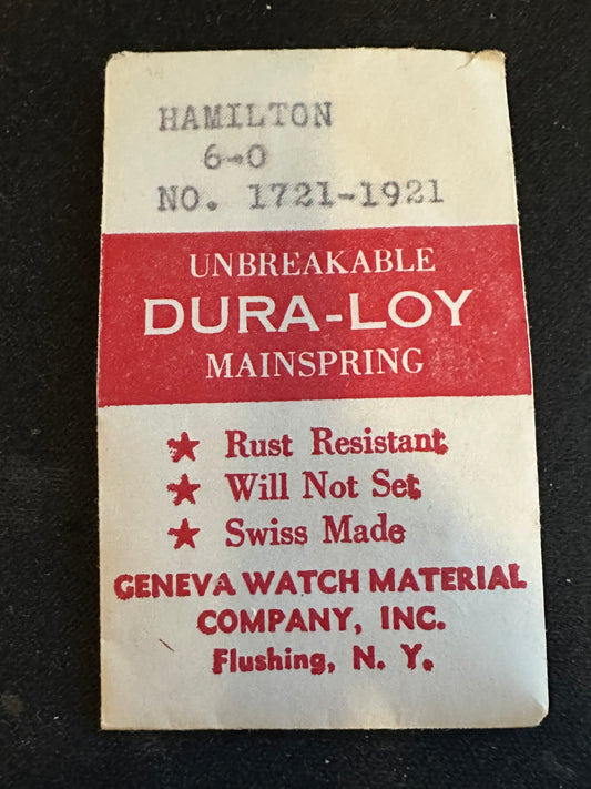 Geneva Watch Material DURA-LOY Mainspring for Hamilton 6/0s No. 1721, 1921 - Alloy