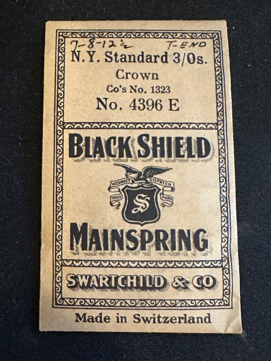 Swartchild Black Shield Mainspring 4396E for Crown (NY Standard) 3/0s No. 1323 - Steel