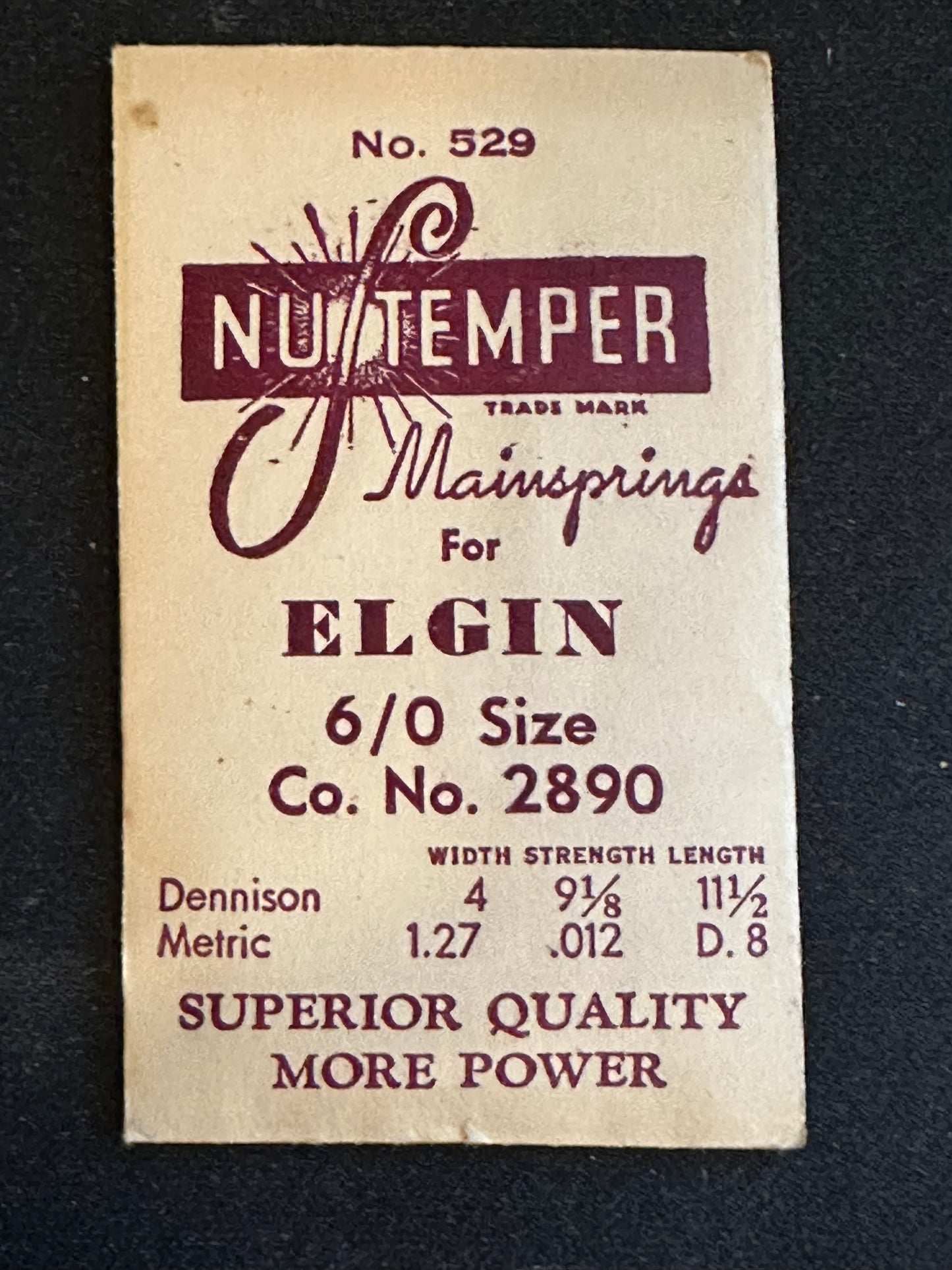 NuTemper Mainspring #529 for Elgin 6/0s No. 2890 - Steel