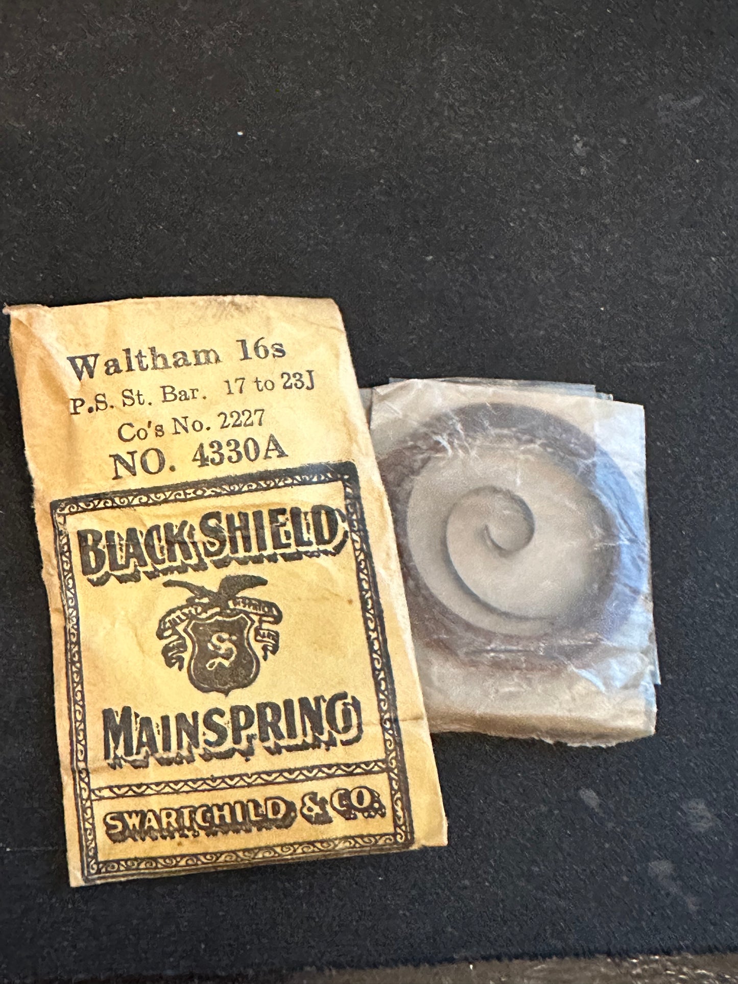 Swartchild Black Shield Mainspring 4330A for Waltham 16s Factory No. 2227 - Steel