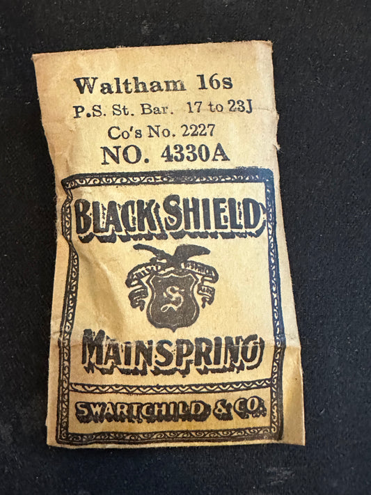 Swartchild Black Shield Mainspring 4330A for Waltham 16s Factory No. 2227 - Steel