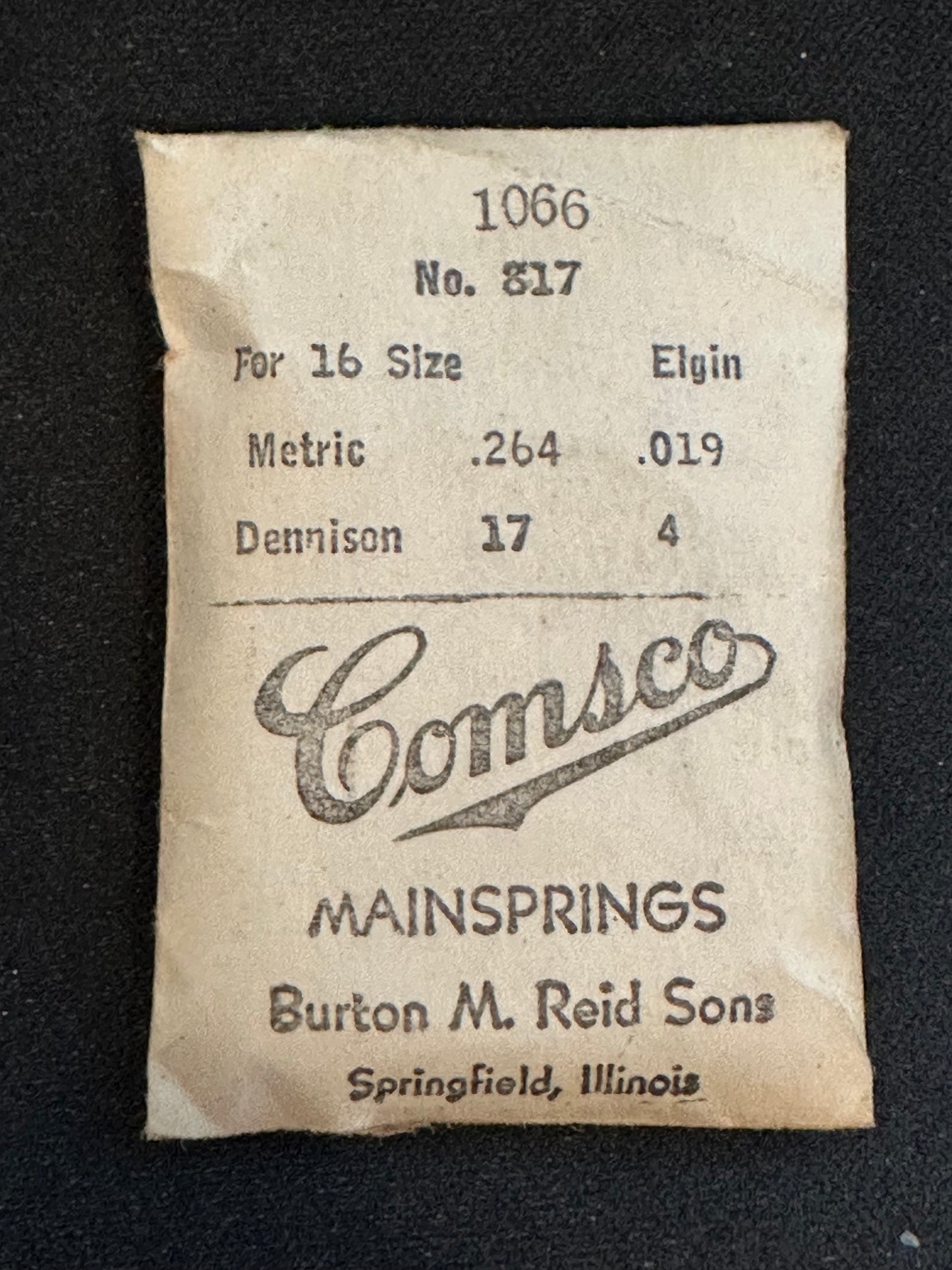 Comsco Mainspring #1066 for Elgin 16s Factory No. 817 - Steel