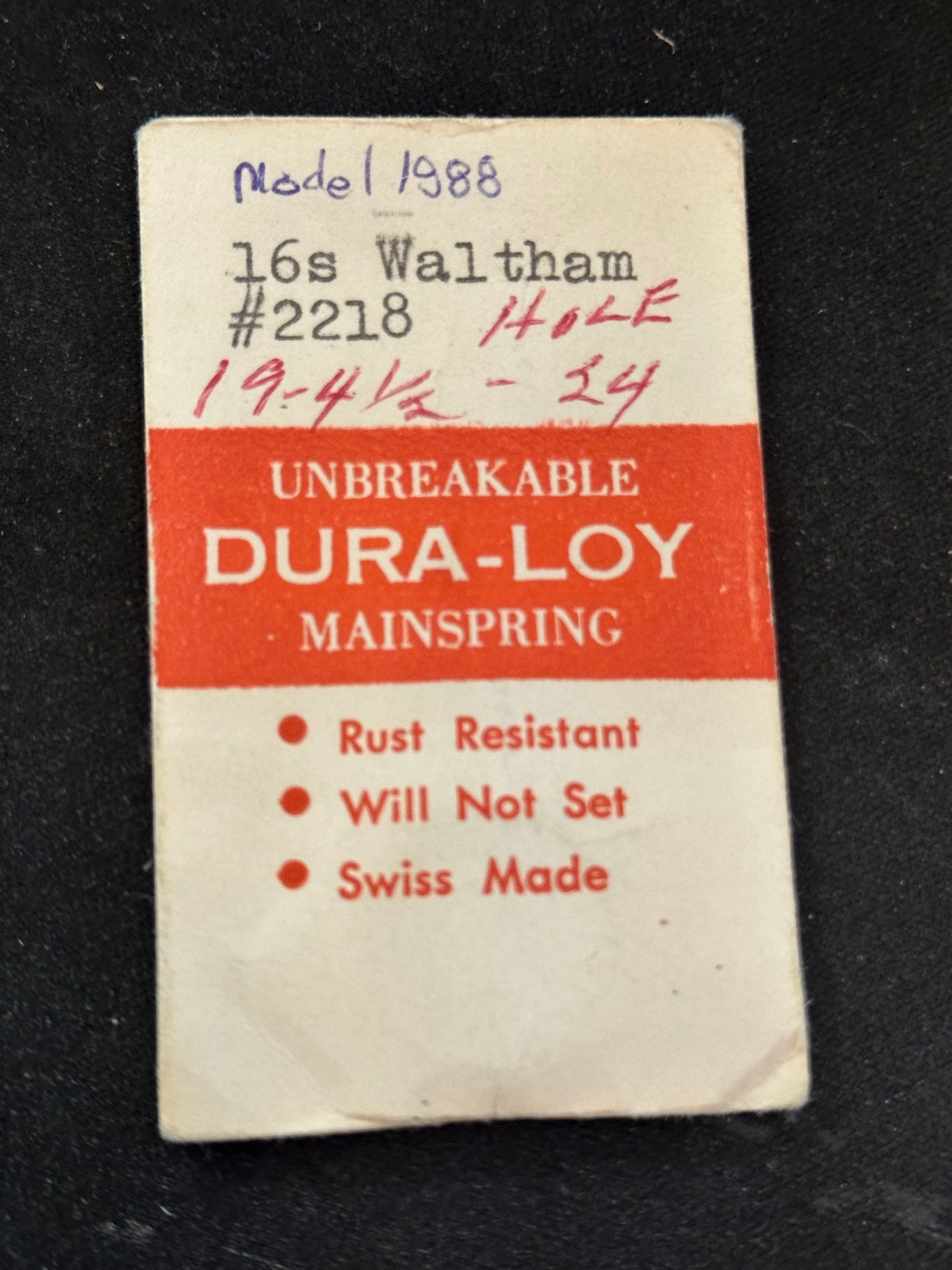 Geneva Watch Material DURA-LOY Mainspring for 16s Waltham No. 2218 - Alloy