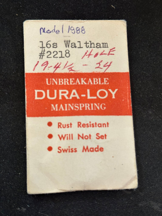 Geneva Watch Material DURA-LOY Mainspring for 16s Waltham No. 2218 - Alloy