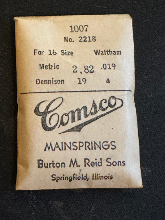 Comsco Mainspring #1007 for Waltham 16s Factory No. 2218 - Steel