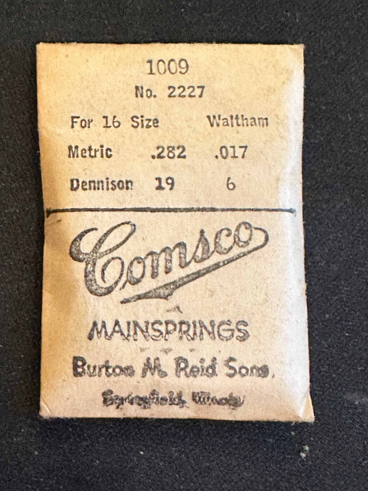 Comsco Mainspring #1009 for Waltham 16s Factory No. 2227 - Steel