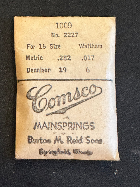 Comsco Mainspring #1009 for Waltham 16s Factory No. 2227 - Steel