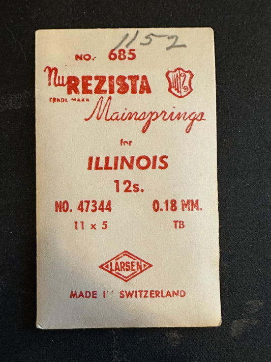 NuRezista Mainspring #685 for 12s Illinois Factory No. 47344 - Steel