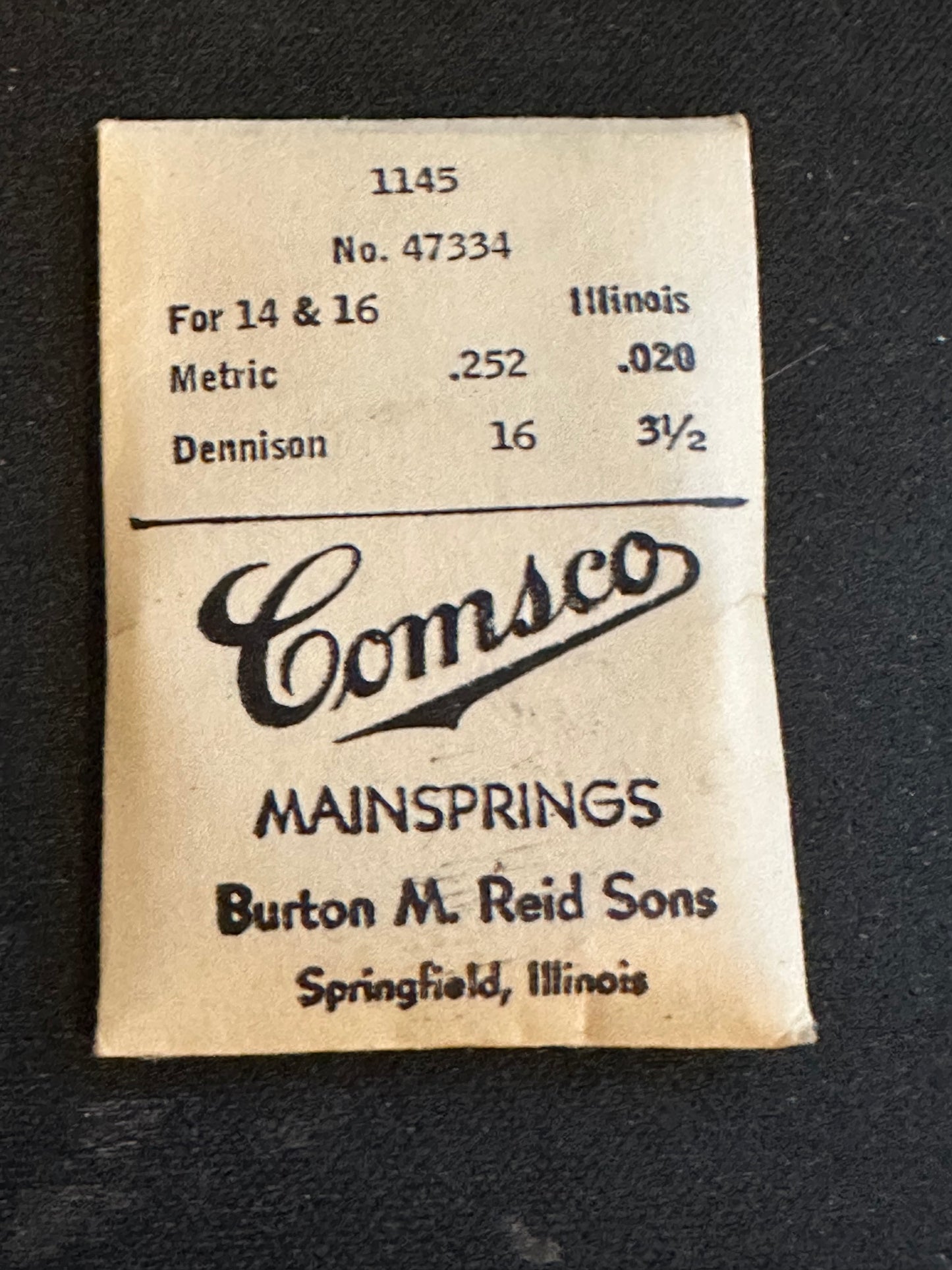 Comsco Mainspring #1145 for Illinois 14s & 16s No. 47334 - Steel