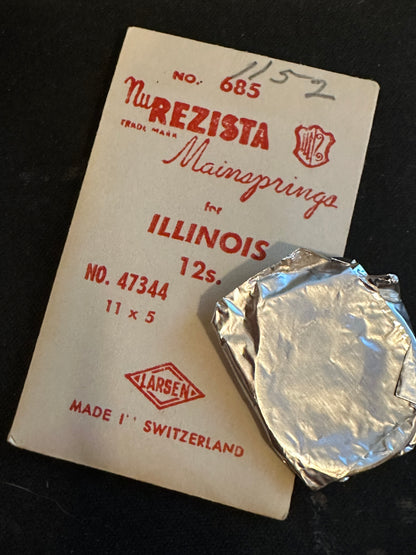 NuRezista Mainspring #685 for 12s Illinois Factory No. 47344 - Steel