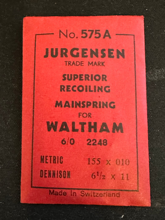 Jurgensen Mainspring #575A for 6/0s Waltham Watch No. 2248 - Steel