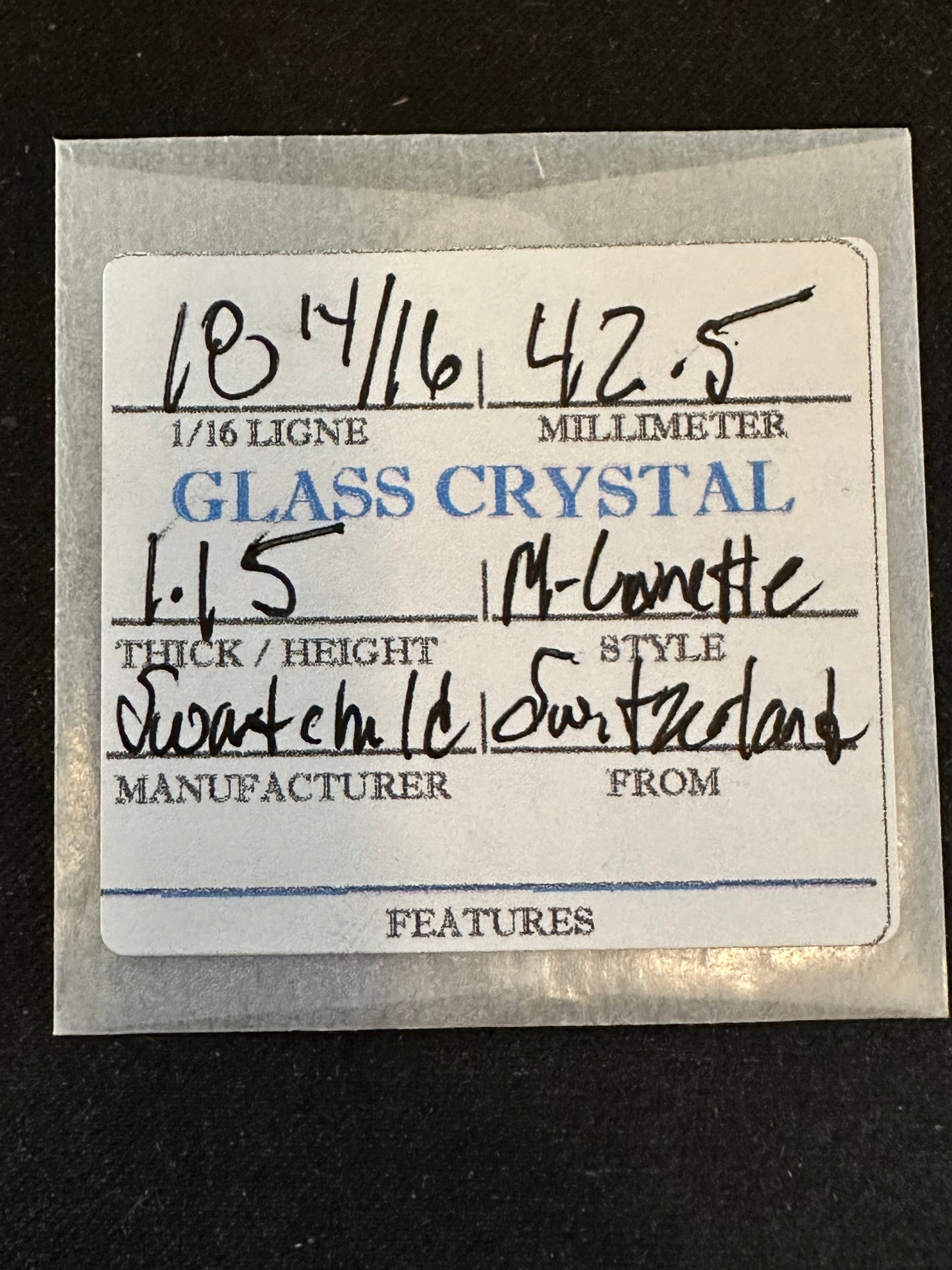 Swartchild Vintage Glass Pocket Watch Crystal 18-14/16 (~42.5mm) - NOS