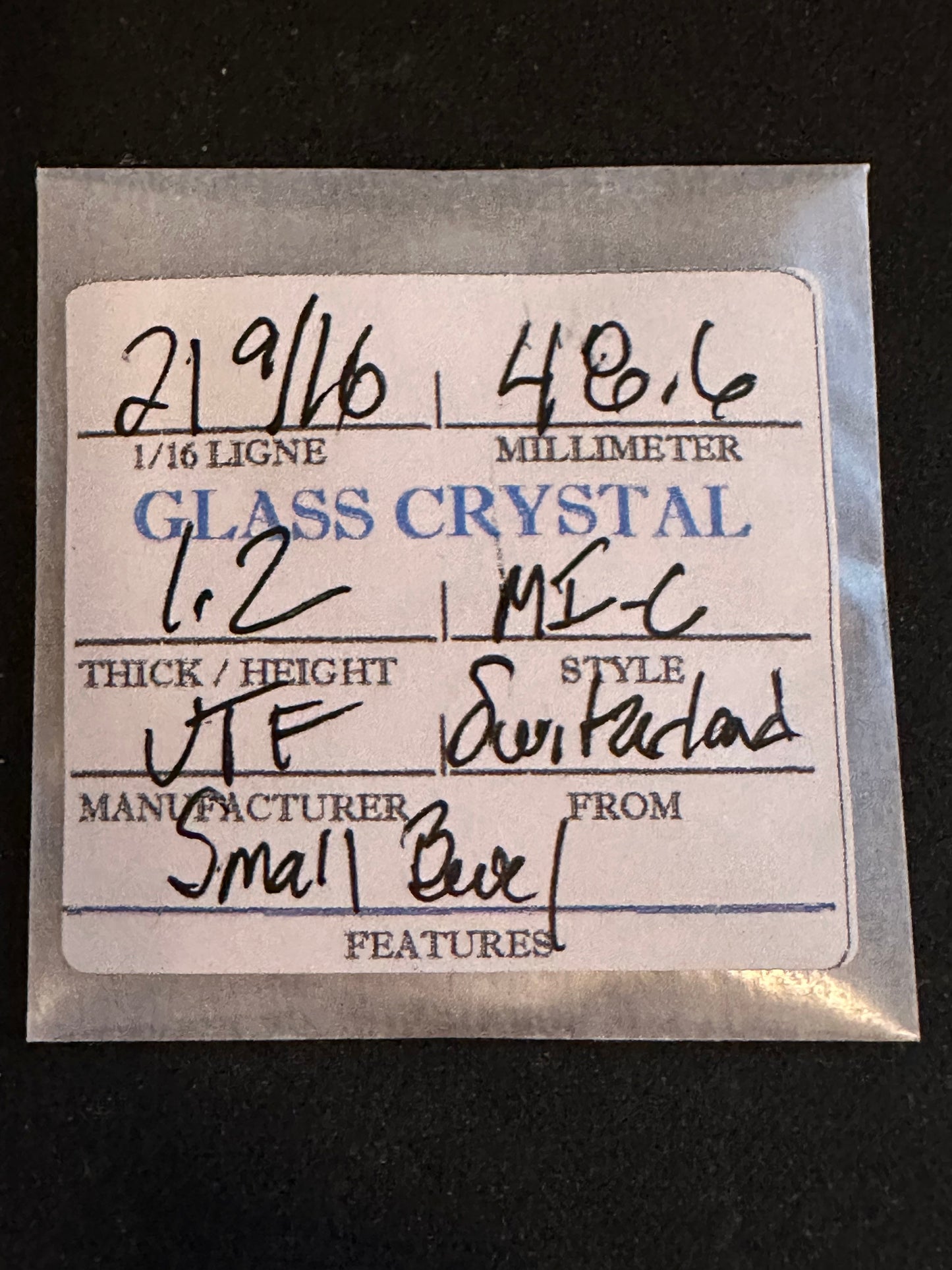 VTF Vintage Glass Pocket Watch Crystal 21-9/16 (~48.6mm) - NOS