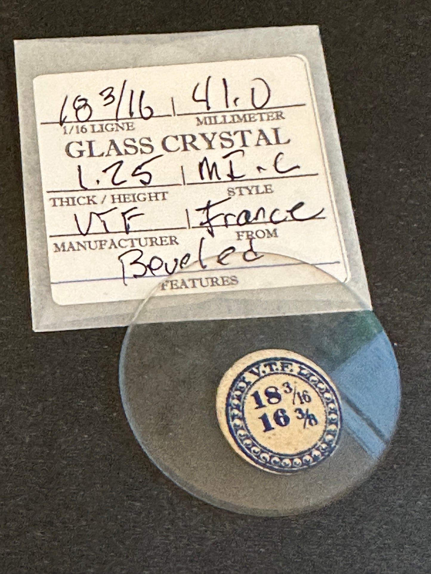 VTF Vintage Glass Pocket Watch Crystal 18-3/16 (~41.0mm) - NOS