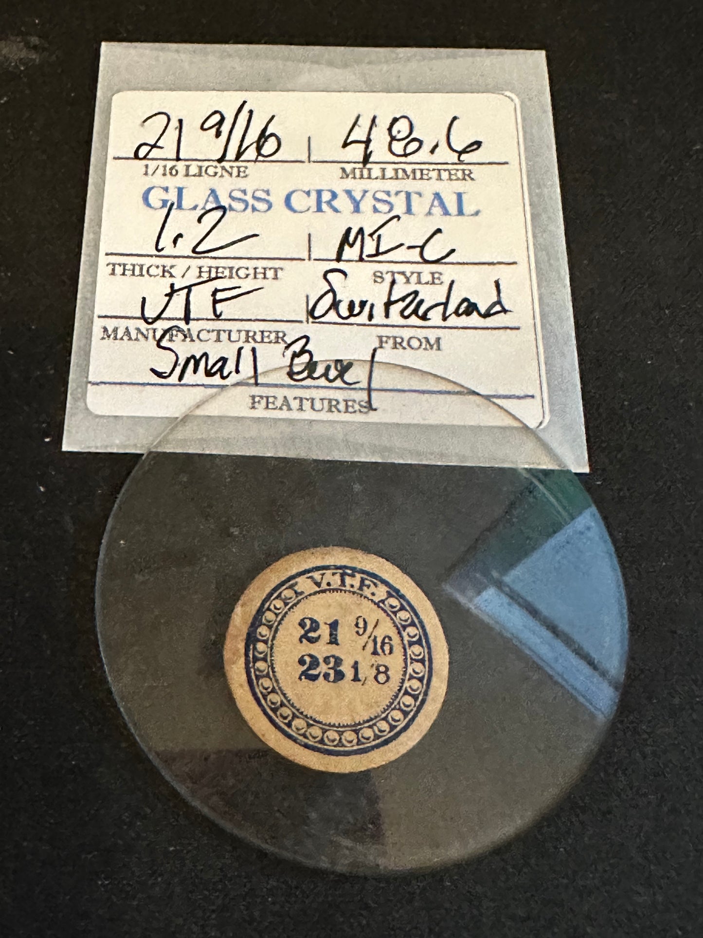 VTF Vintage Glass Pocket Watch Crystal 21-9/16 (~48.6mm) - NOS