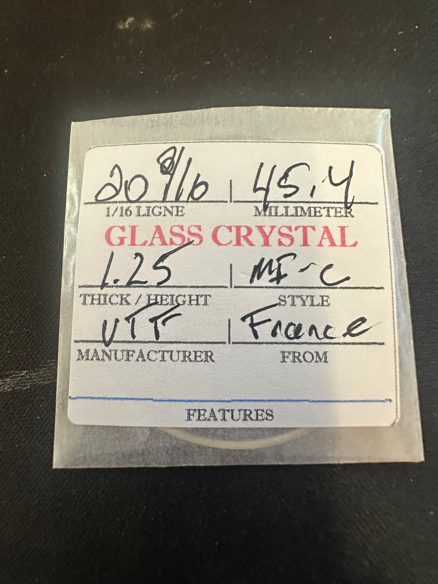 VTF Vintage Glass Pocket Watch Crystal 20-2/16 (~45.4mm) - NOS